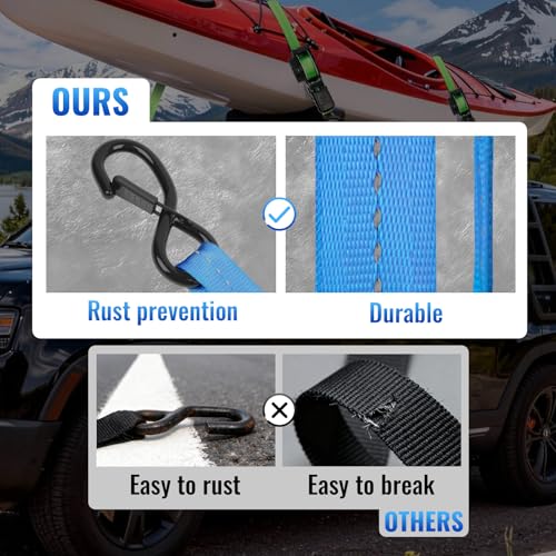 Retractable Ratchet Straps 4 Pack - 1,500 Lbs Break Strength 1 in x 10 Ft Heavy Duty Retractable Ratchet Tie Down Straps with S Hooks Set for Truck, Cargo Van, Trailer, Motorcycle (Blue) - color: Blue