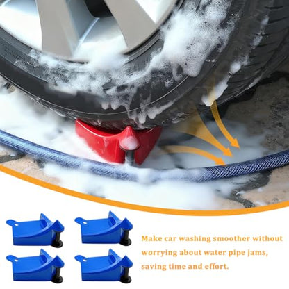 4PCS Car Hose Guide, Vehicle Detailing Cleaning Tools Hose Guides Preventing Wash Stuck Under The Tires, Automotive Wheel Rolling System Tool for Washing, Universal Fit (Blue) - color: Blue