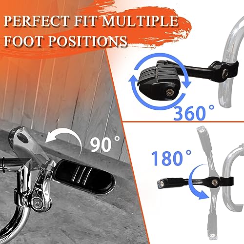 FOVPLUE 1.25" Highway Footpegs,Long Angled Adjustable Highway Pegs w/Mounts for Harley Touring Street Glide Electra Glide Road King Softail CVO Dyna Trike VRSC Sportster w/1-1/4" Engine Guard,Black#2 - color: GLOSS BLACK LONG ANGLED