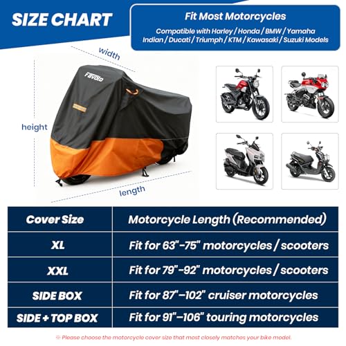 Favoto Motorcycle Cover for Harley Davidson Heavy Duty 420D Oxford | Touring Motorcycle Cover Waterproof Outdoor for Street Glide, Road Glide, Road King, Low Rider ST, Fat Boy Fits up to 96.5" - size: 96.5" - XXL