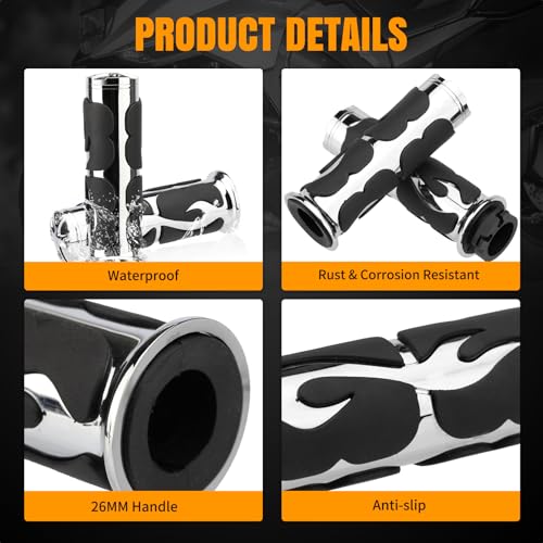 Motorcycle Hand Grips 1 Inch 25MM Handlebar Grip Throttle Non-Slip Universal Compatible with Harley Davidson Dyna Sportster 883 Road King Electra Glide Street Glide - color: Chrome-F
