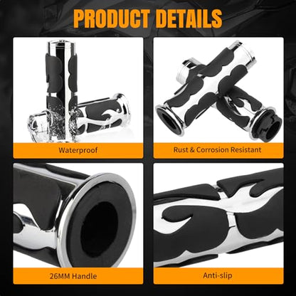 Motorcycle Hand Grips 1 Inch 25MM Handlebar Grip Throttle Non-Slip Universal Compatible with Harley Davidson Dyna Sportster 883 Road King Electra Glide Street Glide - color: Chrome-F