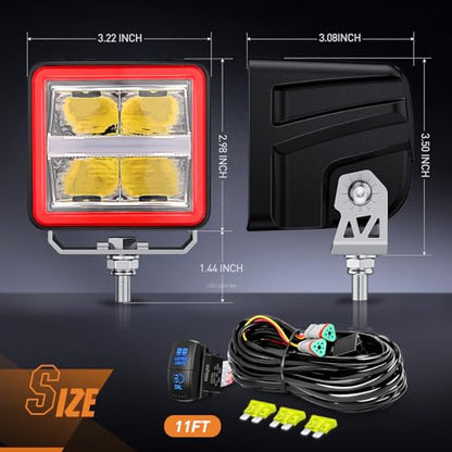Nilight LED Pod Lights with Amber DRL 3 Inch 20 W Cube Driving Light 2200 LM Super Spot Light 16AWG Wiring Harness Kit Off Road LED Work Lights for Jeep Truck UTV 4x4 ATV Motorcycle - color: Indirect 4LED Spot Pod w/Amber DRL