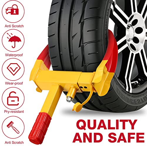 3 Pcs Wheel Lock for Cars, Heavy Duty Trailer Wheel Lock Universal Security Anti Theft Tire Clamp for Vehicles Boot Camper SUV ATV Boat Motorcycle Deterrent(Yellow, Red) - color: Yellow, Red