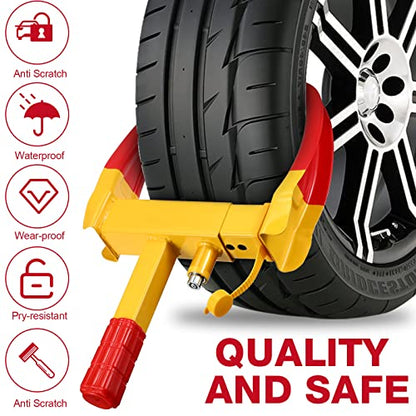 3 Pcs Wheel Lock for Cars, Heavy Duty Trailer Wheel Lock Universal Security Anti Theft Tire Clamp for Vehicles Boot Camper SUV ATV Boat Motorcycle Deterrent(Yellow, Red) - color: Yellow, Red