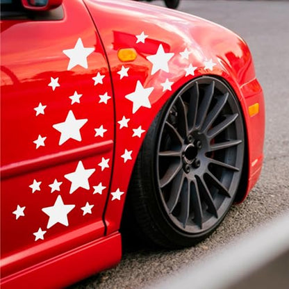 30pcs Star Vinyl Decal for Cars, High Intensity Reflective DIY Stickers for Window Bumper Mirror Laptop Decals Waterproof Night Safety Sign Car Stickers (White) - color: White