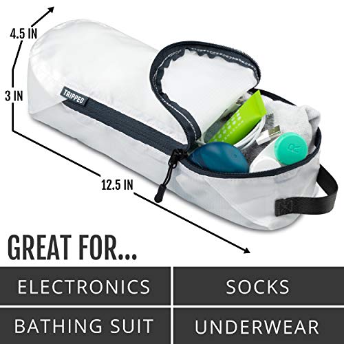 Extra Large Compression Packing Cube 6 Piece Set for Travel and Check Luggage by TRIPPED Travel Gear - color: White and Grey