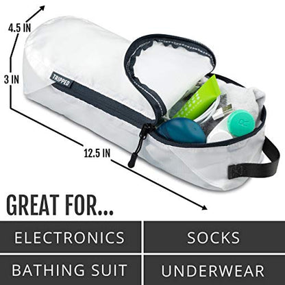Extra Large Compression Packing Cube 6 Piece Set for Travel and Check Luggage by TRIPPED Travel Gear - color: White and Grey