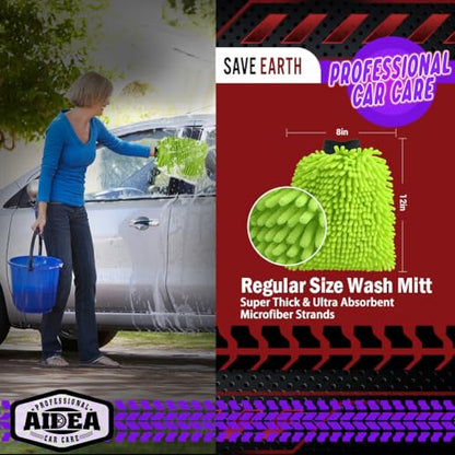 AIDEA Car Wash Mitt Microfiber, 2PK-Scratch-Free& Lint-Free, Premium Chenille Microfiber Wash Mitt-Green Extra Large Size (8''X12'') - color: Green, size: 2PK-8''X12''