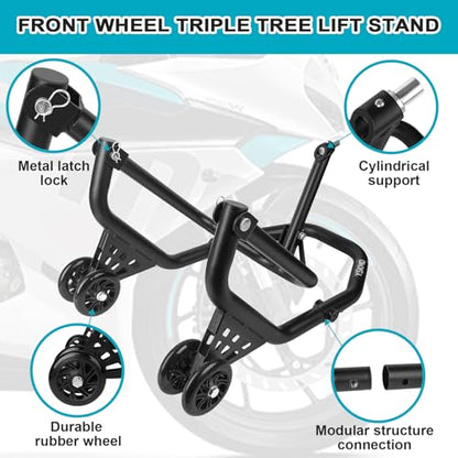Motorcycle Front Wheel Triple Tree Lift Stand,500Lbs Capacity,Series of pins: 1.06", 0.95", 0.79", 0.7", 0.59", Φ1.5" tube, For Yamaha, Suzuki, Ducati, BMW