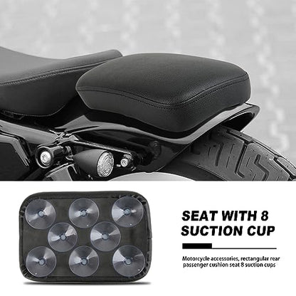 DREAMIZER Motorcycle Leather Pillion Rear Passenger Pad Seat 8 Suction Cup Rectangular Passenger Seat Compatible with Harley Bikes Custom (Black) - color: Black#1