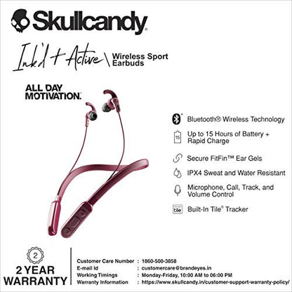 Skullcandy Ink'd+ Active Wireless in-Ear Earbud - Deep Red