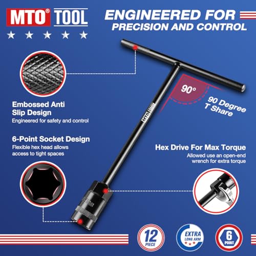 MTO T-Handle Metric Socket Wrench Set, 6-Point (6mm-15mm, 17mm, 19mm) with Hanging Organizer Strap, Cr-V Steel Lug Wrench Hex Socket for Motorcycle Car Bicycle Repair (12 Pack) - size: 12Pack