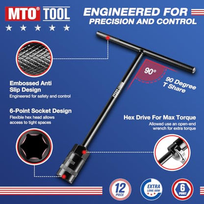 MTO T-Handle Metric Socket Wrench Set, 6-Point (6mm-15mm, 17mm, 19mm) with Hanging Organizer Strap, Cr-V Steel Lug Wrench Hex Socket for Motorcycle Car Bicycle Repair (12 Pack) - size: 12Pack