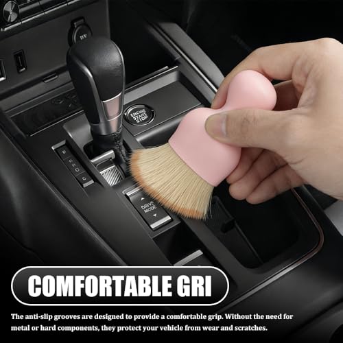Car Detailing Brushes, Car Cleaning Brush, Auto Interior Soft Bristles Curved Cleaning Brush, Auto Detailing Dusting Tool Universal for Dashboard Air Conditioner Vent Computer (Pink Brown) - color: Pink Brown