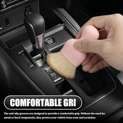 Car Detailing Brushes, Car Cleaning Brush, Auto Interior Soft Bristles Curved Cleaning Brush, Auto Detailing Dusting Tool Universal for Dashboard Air Conditioner Vent Computer (Pink Brown) - color: Pink Brown