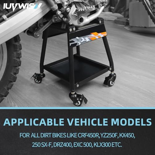 Dirt Bike Stand Movable with Wheels Motorcycle Lift Panel Stand Maintenance Heavy Duty Universal Stand for Most Motorcycles Motocross Dirt Bike Dual Sport Enduro Black