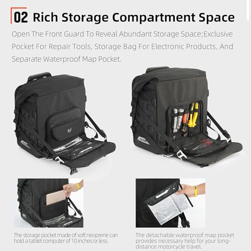 Rhinowalk 20L Motorcycle Saddlebag – Waterproof Quick Release Motorbike Side Bag with Built-in Combination Lock, Compact Universal Fit (1-Piece) - color: Black-20L