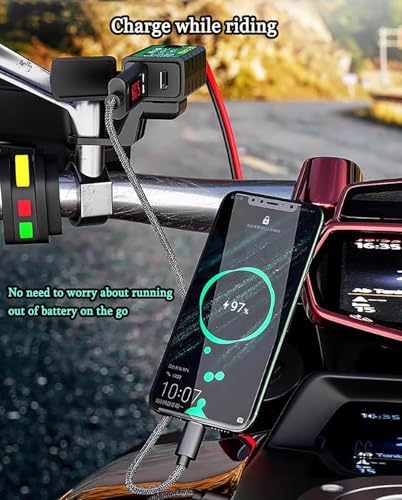 Motorcycle Phone Charger for Harley Davidson Road Glide 1998-2024 2025 2026, Motorcycle Waterproof Quickly Charging Adapter, Handlebar Mount USB Charger