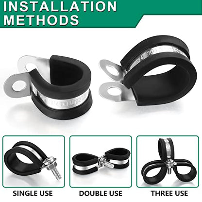 OURU 1/2-Inch Stainless Steel Rubber Coated Pipe & Wire Clamps (30pcs, Black, 13mm) - size: 30pcs - 1/2"
