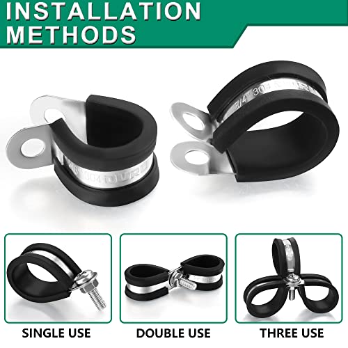 OURU 15pcs 1-1/4 Inch Stainless Steel Cable Clamps,Rubber Coated Cushioned Insulated Cable Clamp,Automotive Cable Wire Clamps,Pipe Clamps,Metal Clamp for Tube,Lines,Wire Cord Installation(Black,32mm) - size: 15pcs - 1-1/4"