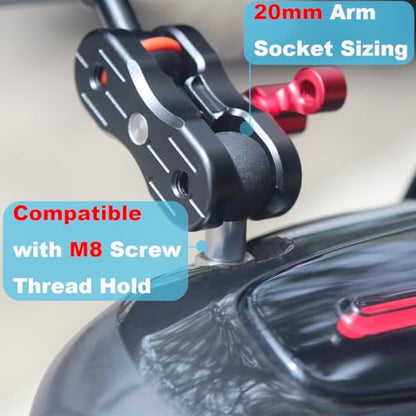 20mm Ball Adapter with M8 Stud - Heavy Duty Stainless Steel Base & TPU Coated Ball for Motorcycle, GPS & Dash Cam Mounts | Compatible with Bulletpoint Mounting Systems - size: M8