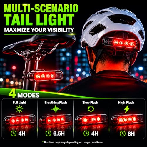 Rechargeable LED Bike Tail Light, IPX6 Waterproof 5 Lighting Modes Rear Safety Light, Helmet Light for Road Mountain Bikes, Electric Scooter,Bike Lighting Parts & Accessories
