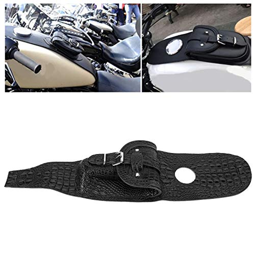 Motorcycle PU Leather Fuel Pad with Pouch - Install for Bikers (Black Crocodile)