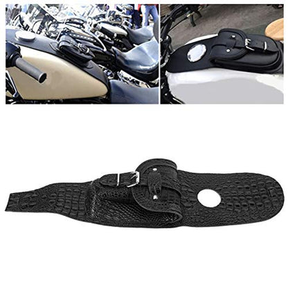 Motorcycle PU Leather Fuel Pad with Pouch - Install for Bikers (Black Crocodile)