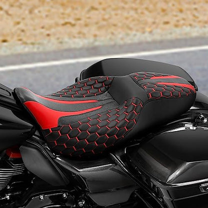 C.C. RIDER Gel 2 Up Rider Driver&Passenger Seat Fit for Harley Touring Road King Street Glide Electra Glide Tri 2009-2023 - color: GEL Seat-Red