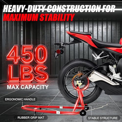 Universal Motorcycle Stand Set, 900 Lbs Capacity Front and Rear Wheel Lift Stands with U+L Adjustable Swingarm Spool Support, Heavy Duty Paddock Stands Fit for Honda, Yamaha, Kawasaki, Suzuki - color: Red