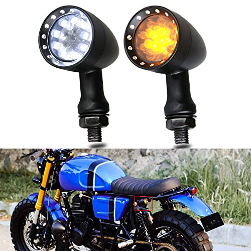 Rich Choices 2pcs Black 15 LED Motorcycle Stop Brake Running Turn Signal Indicator Amber Lights Compatible with Street Bike Chopper dirt bike scooter Cafe Racer (Black-Amber&White) - color: Black-Amber&White