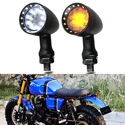 Rich Choices 2pcs Black 15 LED Motorcycle Stop Brake Running Turn Signal Indicator Amber Lights Compatible with Street Bike Chopper dirt bike scooter Cafe Racer (Black-Amber&White) - color: Black-Amber&White