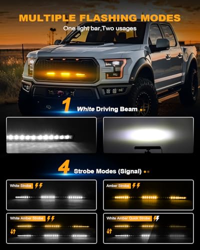 [Curved] [White & Amber Strobe] 20 inch LED Light Bar, Single Row Slim LED Bar for ATV UTV Car Truck Off-Road, Driving Beam + Flashing Chase Light with Wiring Harness - color: 20in [Curved][White & Amber Strobe]