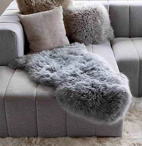HUAHOO Premium Genuine Sheepskin Rug Grey Real Australia Sheepskin Natural Lambskin Fur Area Rug Seat Covers for Kids Bedroom Sofa Chair Cover Pets Dogs Mat Single Pelt/2'x 3' Silver Grey - color: Grey, size: Single Pelt/2 ft x 3 ft