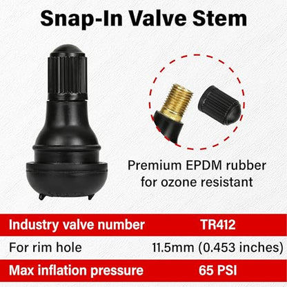 ecocstm Valve Stem Puller Installer Tool, Tire Valve Stem Removal Tool, 6 PCS TR412 Snap-in Tire Valve Stems with 6 PCS Valve Cores, 4 Way Valve Core Remover and Single Head Valve Core Tool (15 PCS)