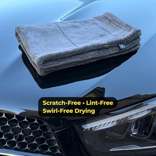 Sleek Max Dry 2000GSM Car Drying Towel 20x31, Black | Ultra-plush twist-loop microfiber, maximum absorption, paint-safe, double-sided, for cars, trucks, SUVs & full-vehicle drying - color: Black