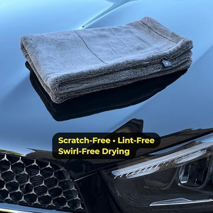 Sleek Max Dry 2000GSM Car Drying Towel 20x31, Black | Ultra-plush twist-loop microfiber, maximum absorption, paint-safe, double-sided, for cars, trucks, SUVs & full-vehicle drying - color: Black