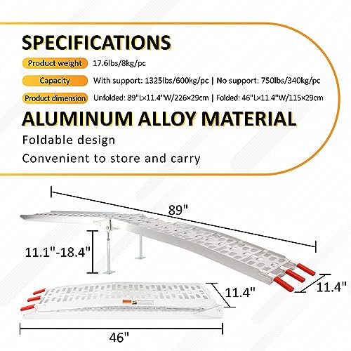 ATV Loading Ramps with Support Legs for Pickup Truck, 7.5FT Aluminum Folding Ramp, Upgraded Ramps for Motorcycle, Snow Blower, Dirt Bike, Lawnmowers / 2650lbs Max Load / 2Pcs