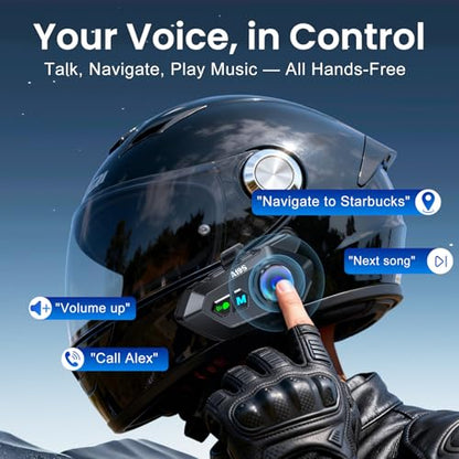 Motorcycle Helmet Bluetooth Headset, Bluetooth 5.4 Intercom for 2 Riders up to 1000m, IPX7 Waterproof, HD Speakers for Harley, Dirt Bike, ATV, & Snowmobile Helmet Communication System
