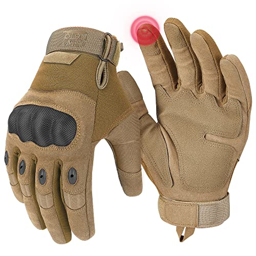 KEMIMOTO Tactical Gloves for Men, Touchscreen Motorcycle Gloves with Hard Shell & Palm Padding for Sports Motorcycle Cycling Tactical Airsoft Paintball Hunting Hiking Camping Climbing - color: Brown, Microfiber Protection, size: Medium