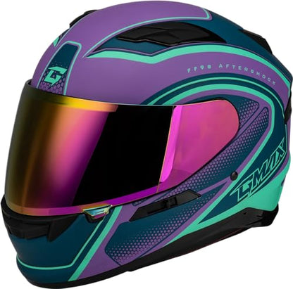 Gmax FF-98 Aftershock Full Face Helmet with Rear LED Light - color: Matte Purple/Blue