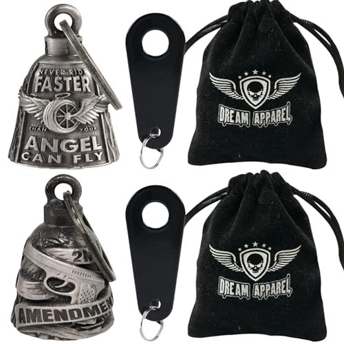 Dream Apparel 2 Pack Motorcycle Bells Guardian Angel for Biker Rider Men Women Ride Riding with Hangers, Drive Away Gremlins - color: Wing Wheel Bell + Bell