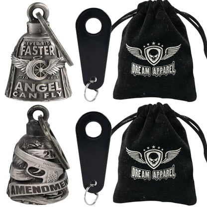 Dream Apparel 2 Pack Motorcycle Bells Guardian Angel for Biker Rider Men Women Ride Riding with Hangers, Drive Away Gremlins - color: Wing Wheel Bell + Bell