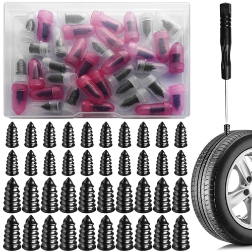 40 Pcs Tire Repair Rubber Nail,Tire Plug Kit, Spiral Rubber Nails,Self-Service Puncture Repair Tool with Screwdriver for Car Motorcycle Truck ATV(2 Sizes,20 Each)