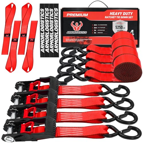 Motorcycle Tie Down Straps with Soft Loop Tie Downs - color: Red, size: 5250 lb