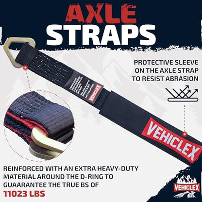 Vehiclex Car Tie Down Kit with Axle Straps 4PCS — 2" Reinforced Axle Straps + Heavy Duty Ratchet Straps with Double J-Hooks for Cars, Trucks & UTVs - style: Car Tie Down kit