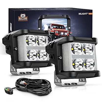 Nilight Side Shooter LED Light Pods with DRL, 4 Inch 26W Spot Flood Combo LED Cubes Light w/ 16AWG Wiring Kit for Fog Light Driving Light Auxiliary Light on Truck ATV UTV, 5 Years Warranty White - color: 4LED Sideshooter Spot Pod w/ White DRL