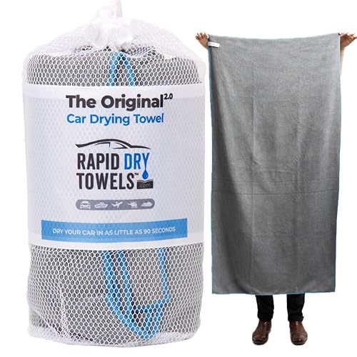 Rapid Dry Towels Original 2.0 Microfiber Car Drying Towel | 150 x 75cm | Extra Large Channel Weave Drying Cloth | Ultra Absorbent, Scratch-Free, Auto Detailing Towel for Cars SUVs Trucks & Boats