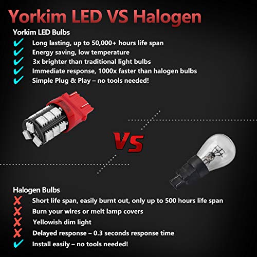 Yorkim 3157 Red LED Light Bulbs, 3056 3057 3156 3157 4157, 360 Degree Lighting Angle, Super Bright, Non-Polarity Design, Easy to Install - color: Red, size: 3157/3156